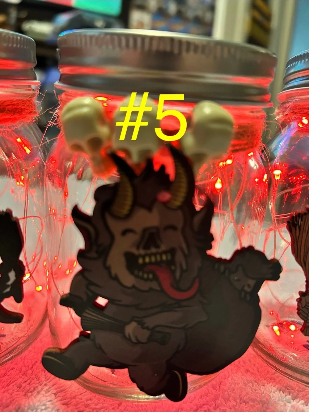 XMAS KRAMPUS FAIRY-LIGHT DECOR JARS/16OZ/7 FEET OF RED LIGHTS/HANDMADE/PICK ONE!